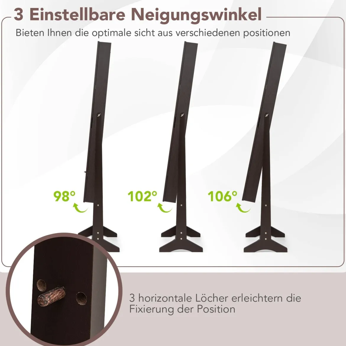Neigungsverstellbarer Schmuckschrank mit Ganzkörperspiegel & 64 Ohrringschlitzen Schmuckregal