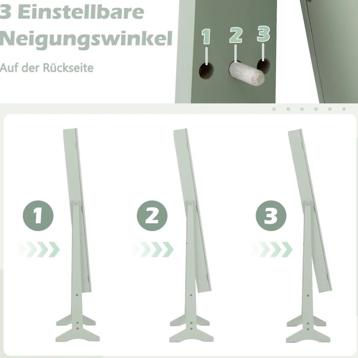 Neigungsverstellbarer Schmuckschrank mit Ganzkörperspiegel & 64 Ohrringschlitzen Schmuckregal