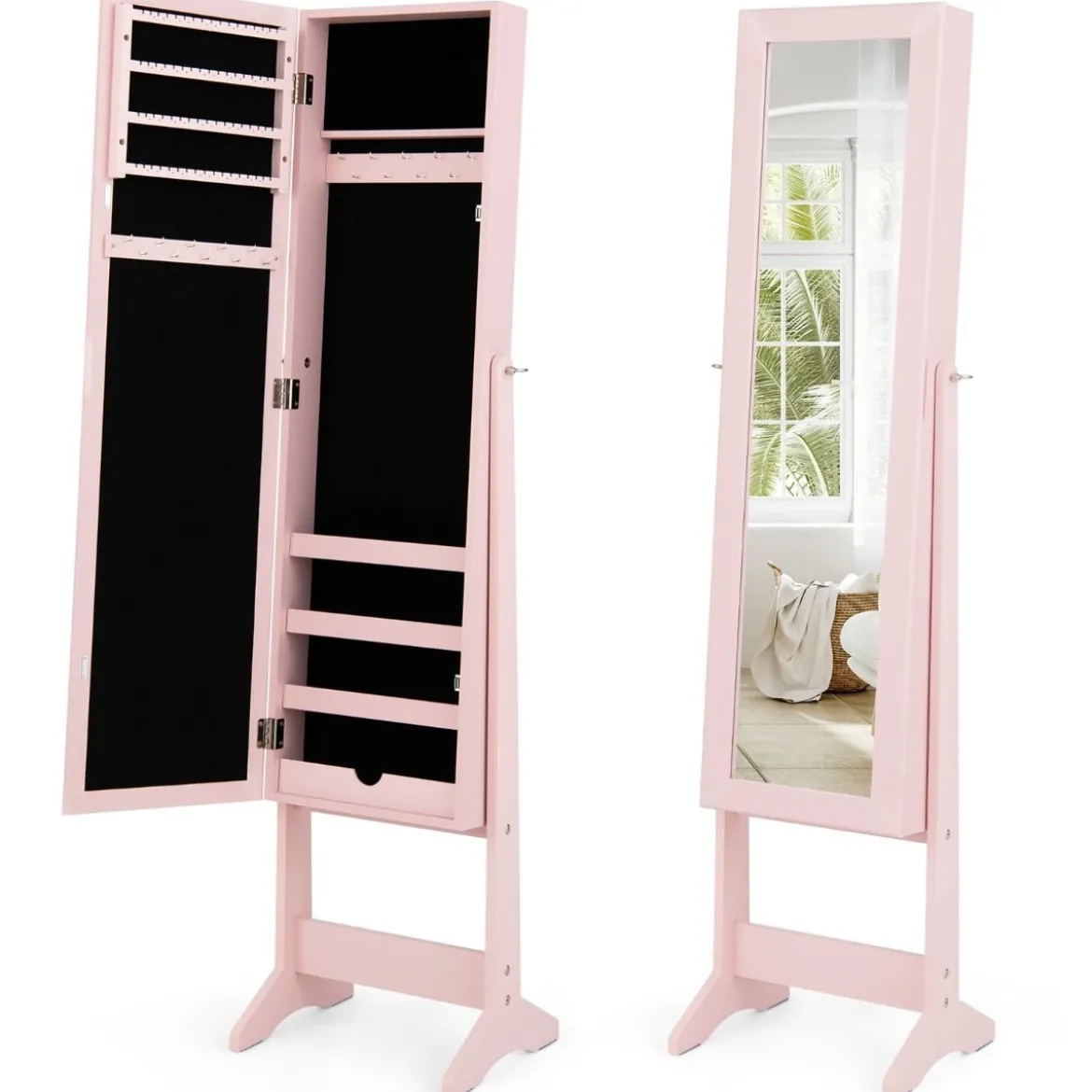 Neigungsverstellbarer Schmuckschrank mit Ganzkörperspiegel Schmuckregal Spiegelschrank Pink