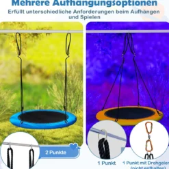 Nestschaukel Ø100cm LED-Beleuchtung Verstellbares Seil bis 150kg Garten Spielplatz Blau