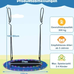 Nestschaukel Ø100cm LED-Beleuchtung Verstellbares Seil bis 150kg Garten Spielplatz Blau