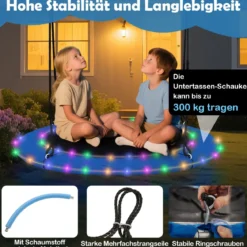 Nestschaukel Ø100cm LED-Beleuchtung Verstellbares Seil bis 150kg Garten Spielplatz Blau