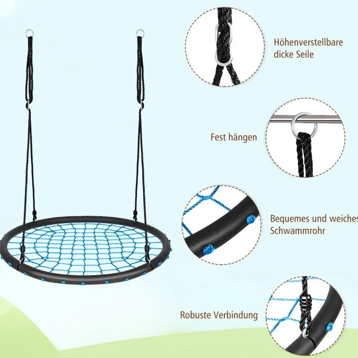 Nestschaukel Ø100cm Rundschaukel Hängeschaukel mit verstellbarem Seil Baumschaukel Blau