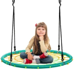 Nestschaukel Ø100cm Spinnennetz Kinderschaukel Baumschaukel Spinnennetz-Rundseil-Rundschaukel Grün