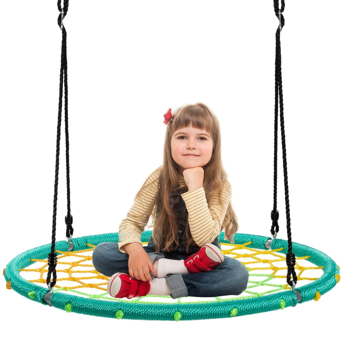 Nestschaukel Ø100cm Spinnennetz Kinderschaukel Baumschaukel Spinnennetz-Rundseil-Rundschaukel Grün