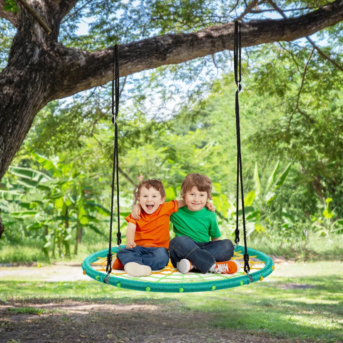Nestschaukel Ø100cm Spinnennetz Kinderschaukel Baumschaukel Spinnennetz-Rundseil-Rundschaukel Grün