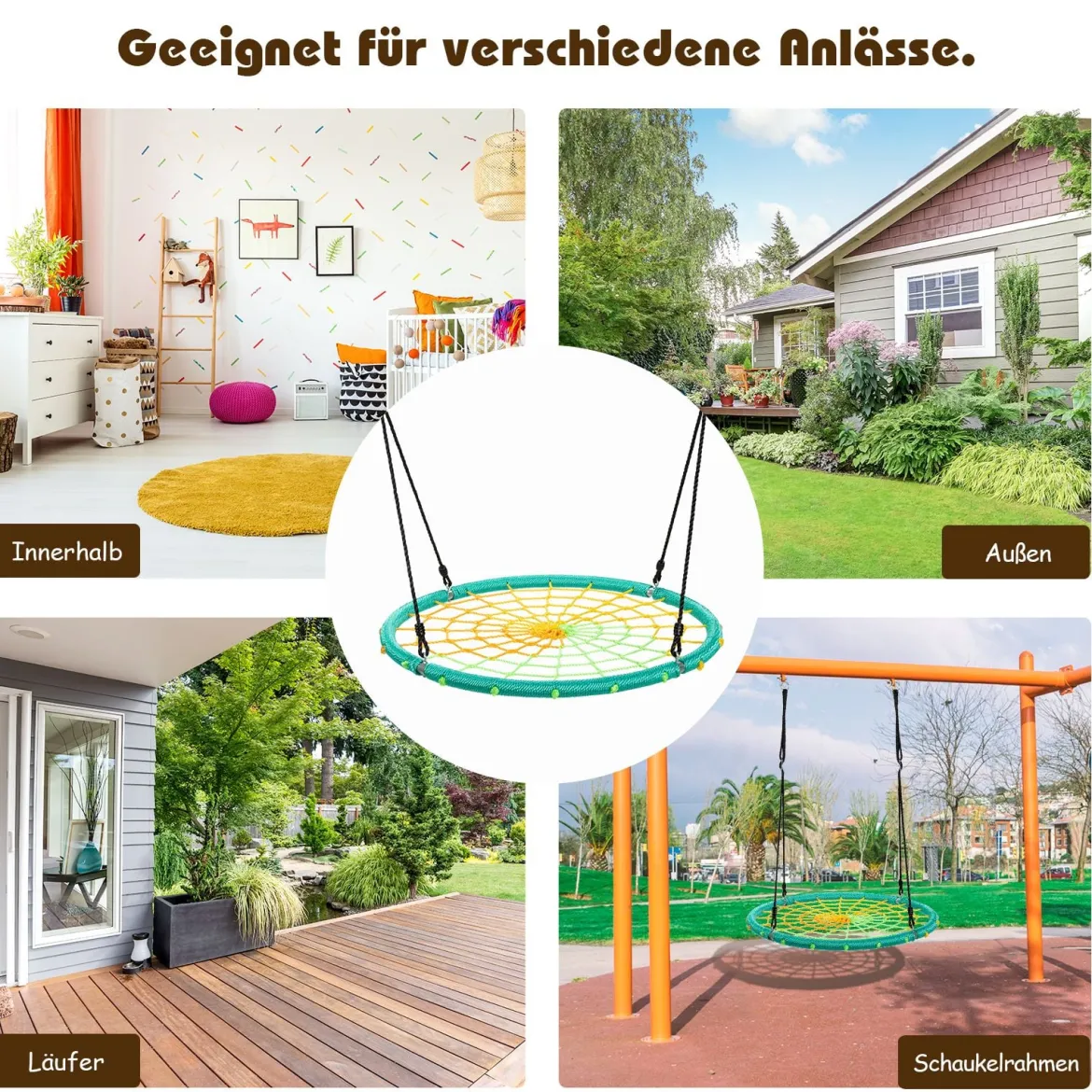 Nestschaukel Ø100cm Spinnennetz Kinderschaukel Baumschaukel Spinnennetz-Rundseil-Rundschaukel Grün