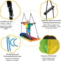Nestschaukel Kinder Baumschaukel mit 100-160cm verstellbaren Seil Hängeschaukel Bunt 123 x 45cm