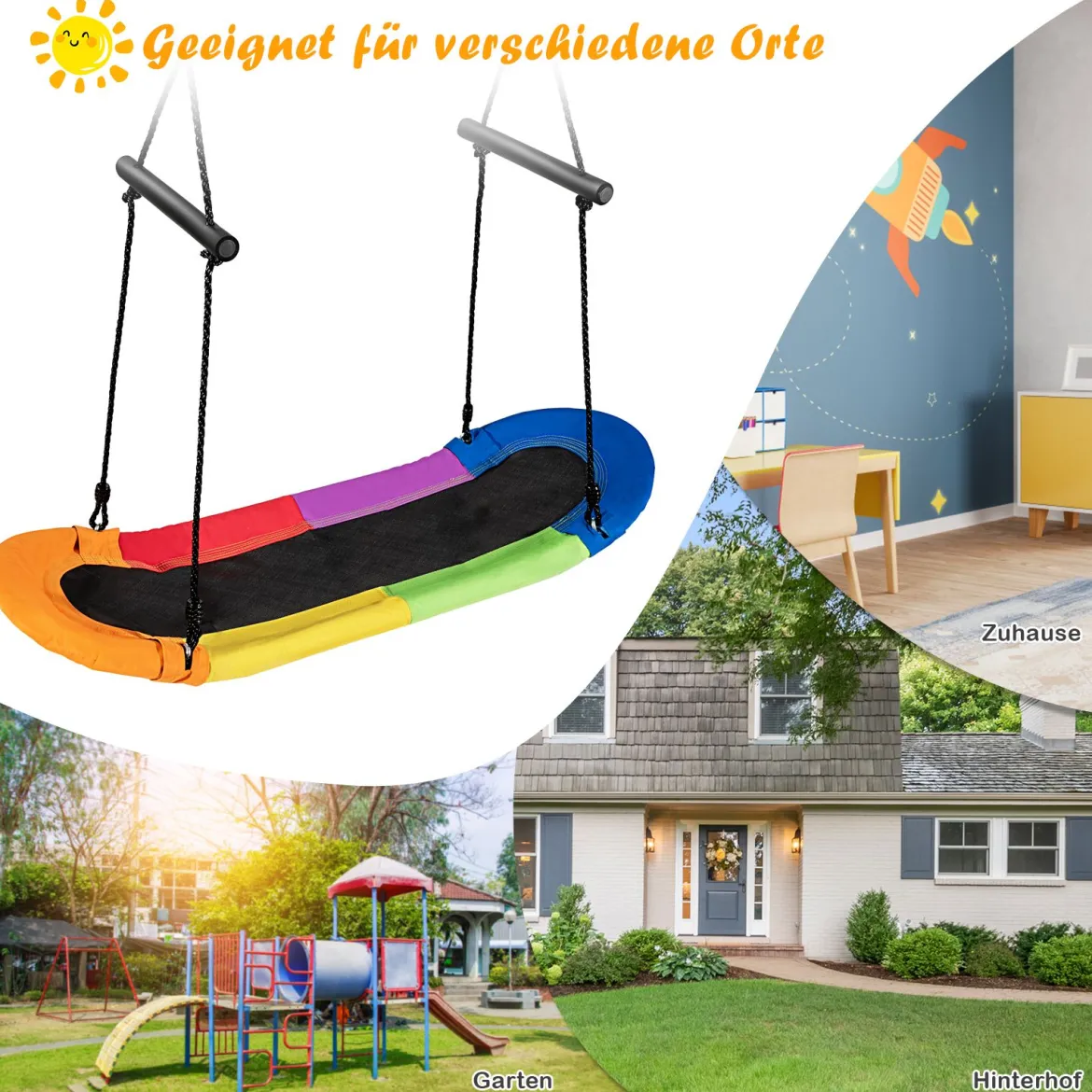 Nestschaukel Kinder Baumschaukel mit 100-160cm verstellbaren Seil Hängeschaukel Bunt 123 x 45cm