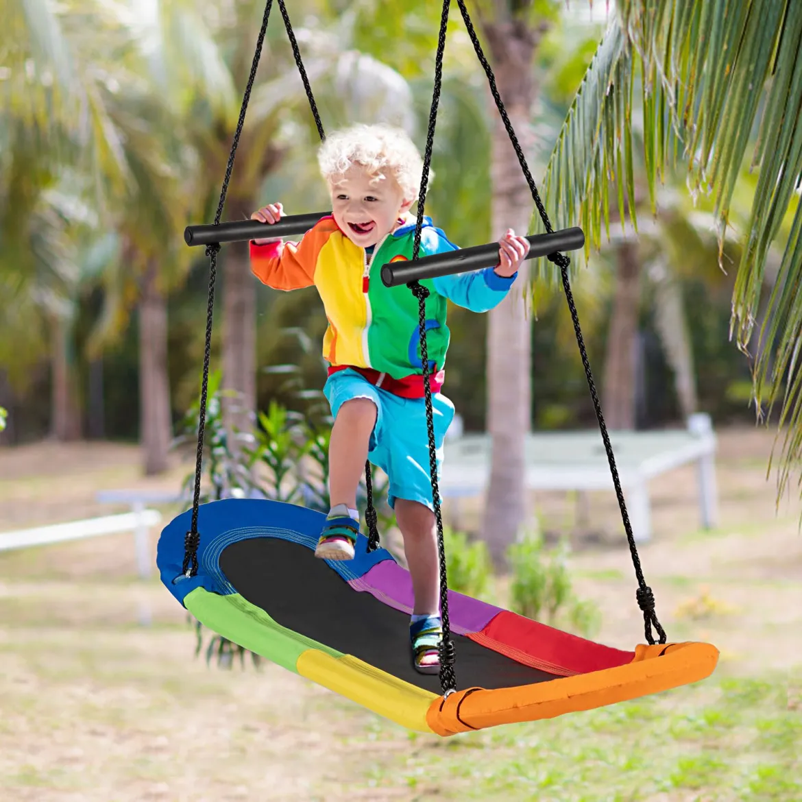 Nestschaukel Kinder Baumschaukel mit 100-160cm verstellbaren Seil Hängeschaukel Bunt 123 x 45cm