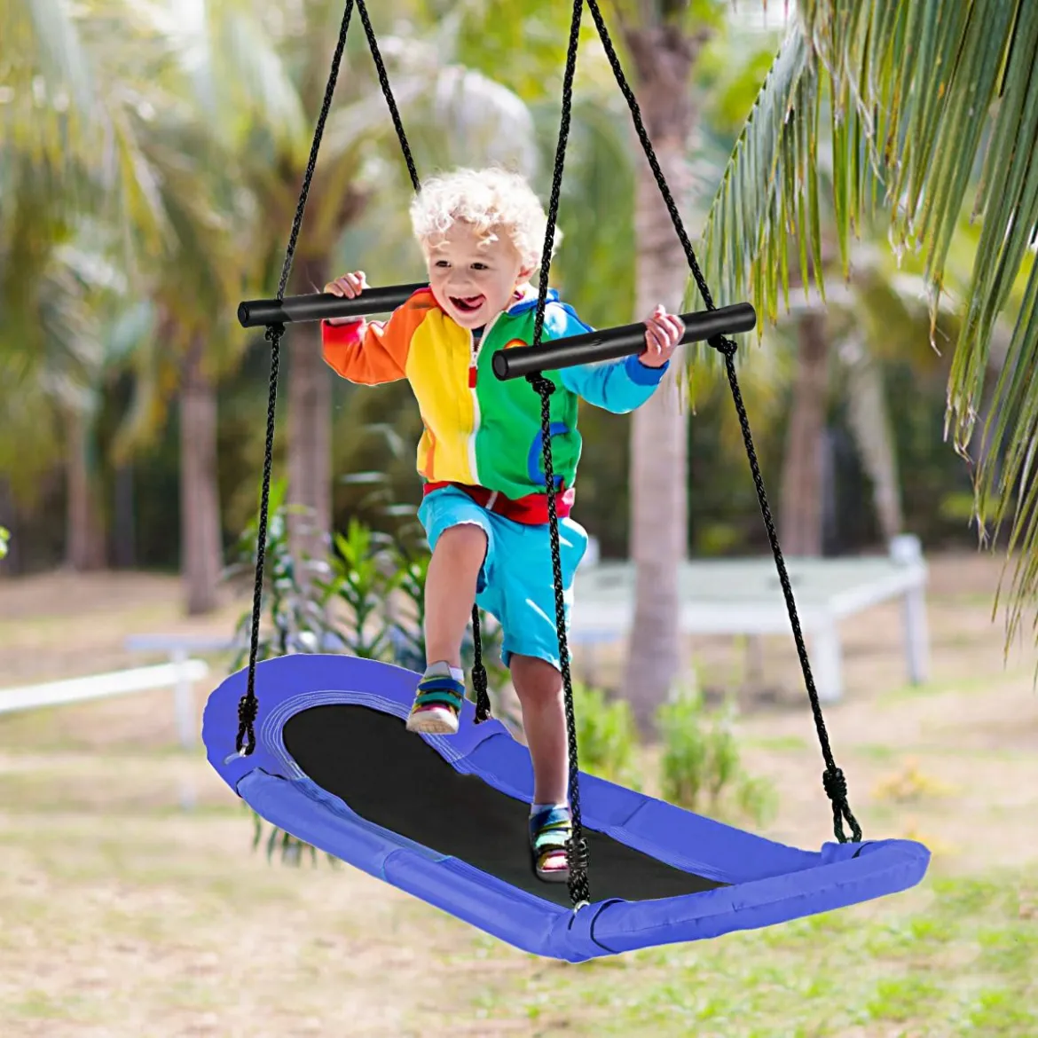Nestschaukel Kinder Baumschaukel mit 100-160cm verstellbaren Seil Hängeschaukel Blau 123x45cm