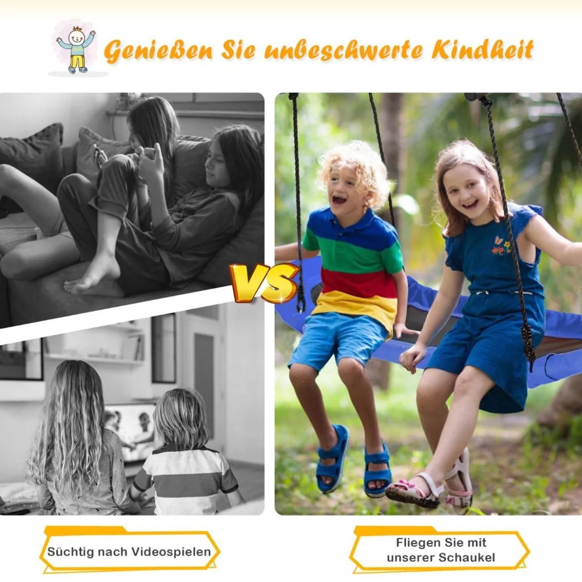 Nestschaukel Kinder Baumschaukel mit 100-160cm verstellbaren Seil Hängeschaukel Blau 123x45cm