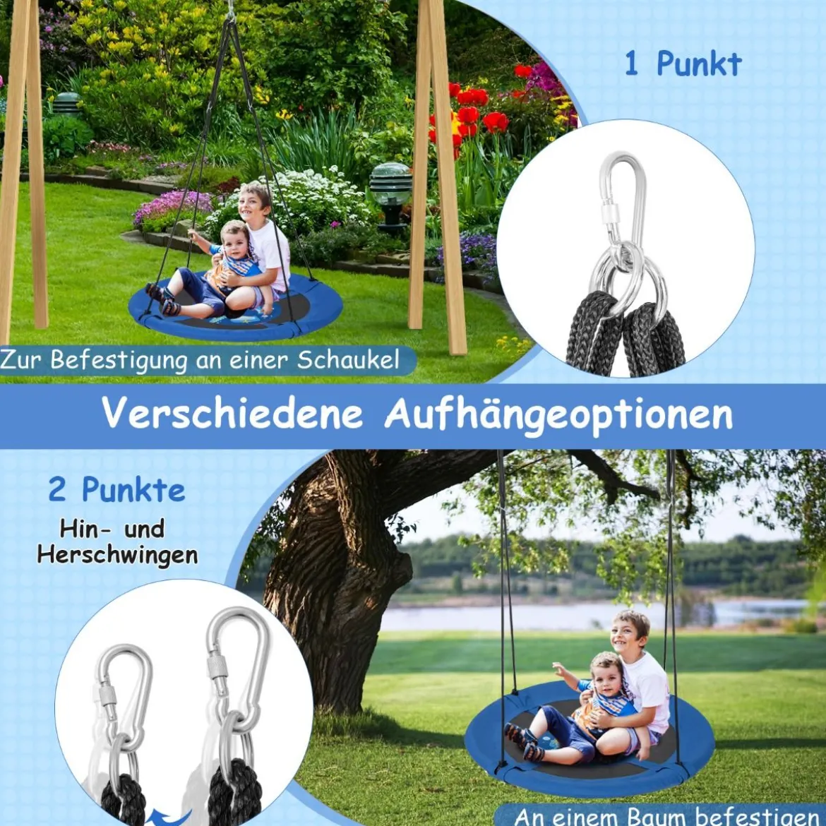 Nestschaukel Kinderschaukel Baumschaukel Hängeschaukel Ø 100 cm Blau-Wal