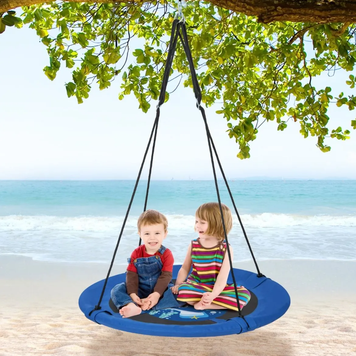 Nestschaukel Kinderschaukel Baumschaukel Hängeschaukel Ø 100 cm Blau-Wal