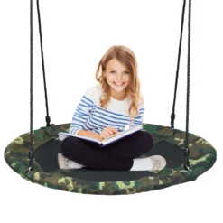 Nestschaukel Kinderschaukel Baumschaukel Rundschaukel 100-160cm Seil Tarngrün