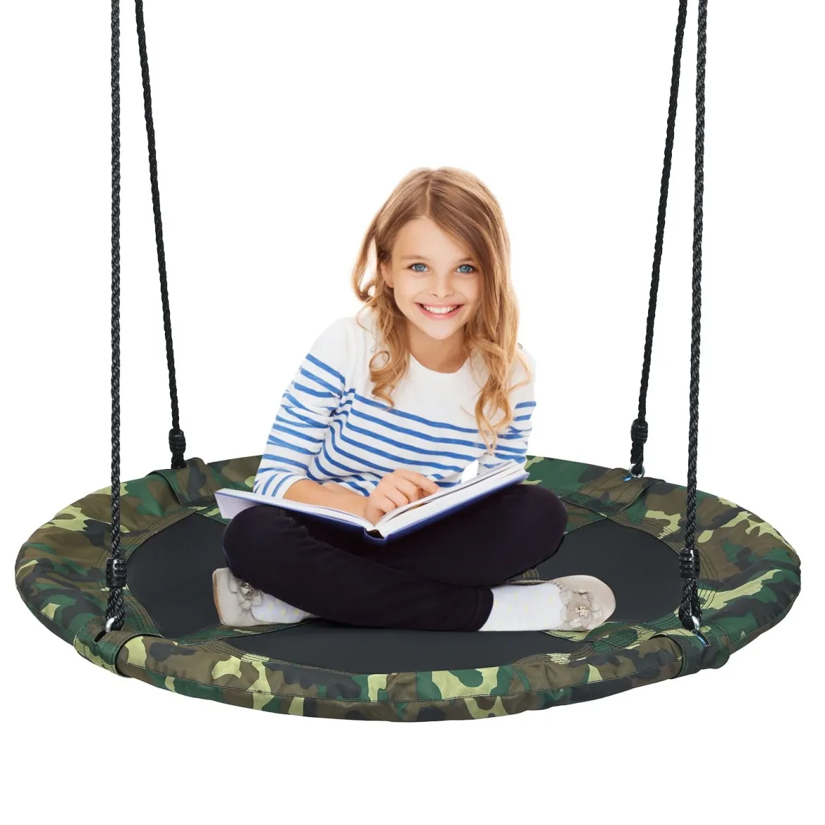 Nestschaukel Kinderschaukel Baumschaukel Rundschaukel 100-160cm Seil Tarngrün