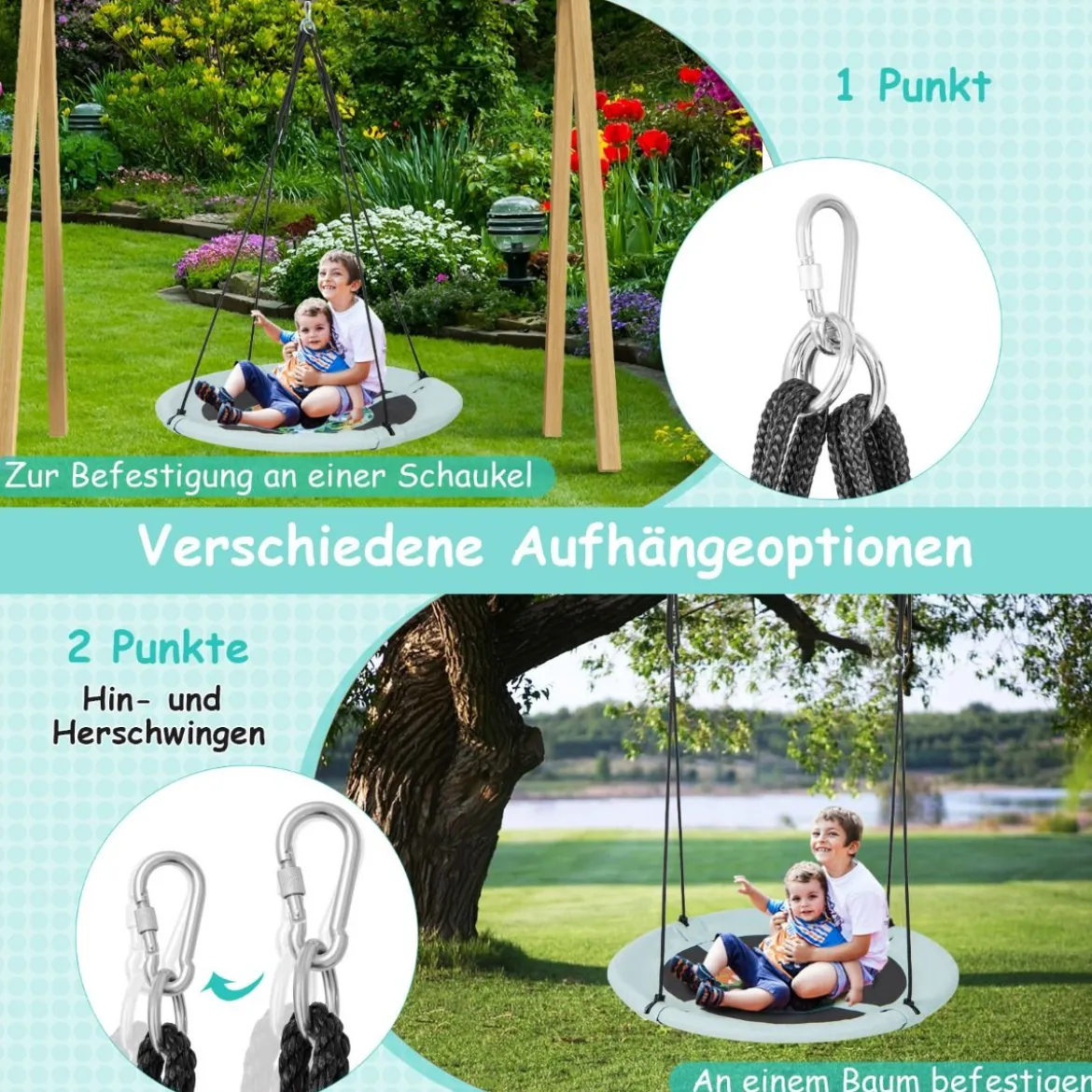 Nestschaukel Kinderschaukel Baumschaukel Hängeschaukel Ø 100 cm Grün-Wald