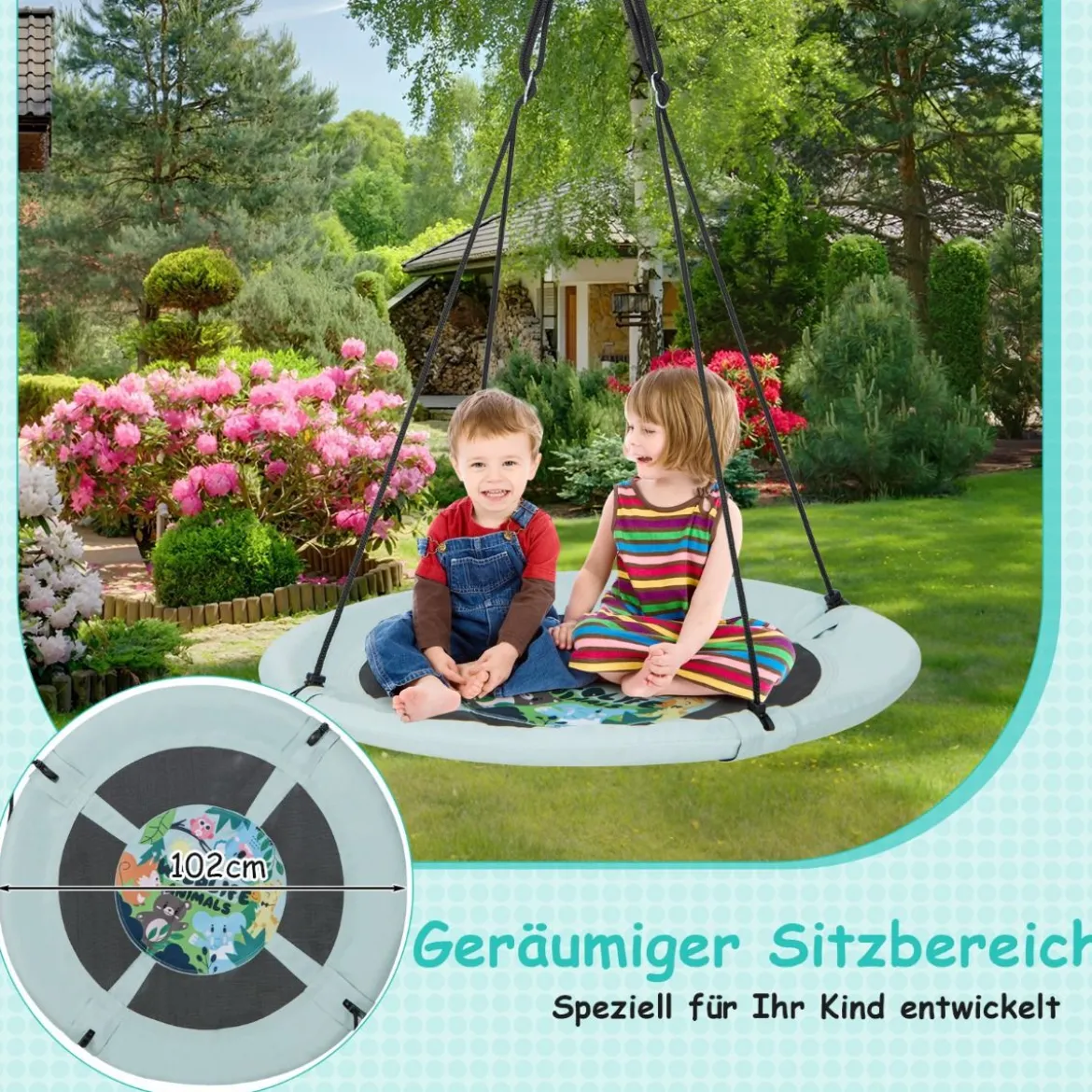 Nestschaukel Kinderschaukel Baumschaukel Hängeschaukel Ø 100 cm Grün-Wald
