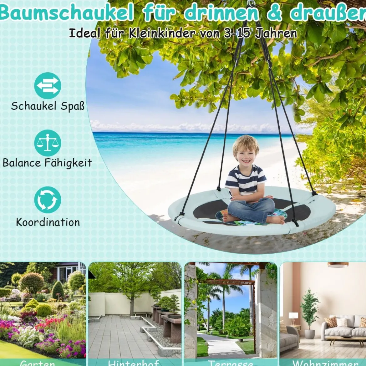 Nestschaukel Kinderschaukel Baumschaukel Hängeschaukel Ø 100 cm Grün-Wald