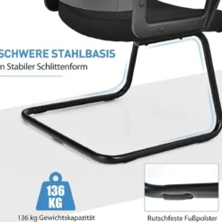 Netz Bürostuhl mit Rückenlehne bis 136kg belastbar 60 x 54,5 x 94 cm Schwarz