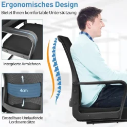 Netz Bürostuhl mit Rückenlehne bis 136kg belastbar 60 x 54,5 x 94 cm Schwarz