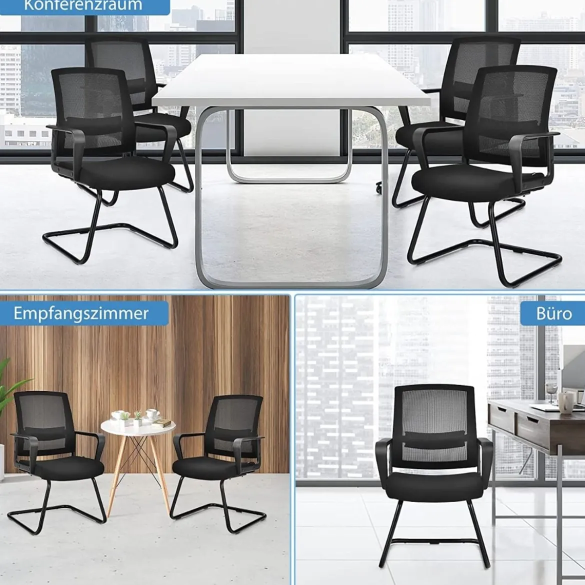 Netz Bürostuhl mit Rückenlehne bis 136kg belastbar 60 x 54,5 x 94 cm Schwarz