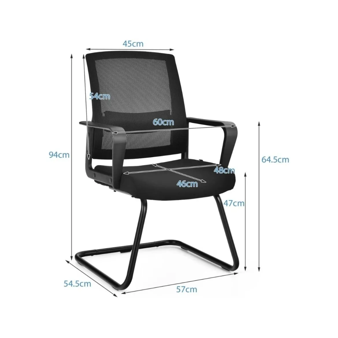 Netz Bürostuhl mit Rückenlehne bis 136kg belastbar 60 x 54,5 x 94 cm Schwarz