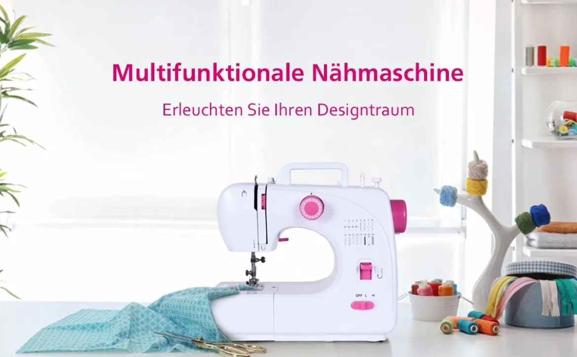 Nähmaschine tragbar Mini-Elektro-Stickmaschine mit 16 Nähfuntkionen 30,5x12x25cm