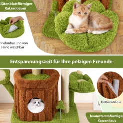 Niedlicher Katzenbaum für erwachsene Katzen mehrstufiger Kletterturm mit Stammhaus Grün