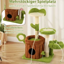 Niedlicher Katzenbaum für erwachsene Katzen mehrstufiger Kletterturm mit Stammhaus Grün
