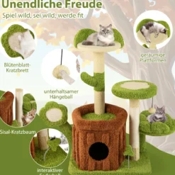 Niedlicher Katzenbaum für erwachsene Katzen mehrstufiger Kletterturm mit Stammhaus Grün