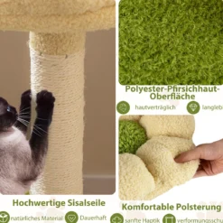 Niedlicher Katzenbaum für erwachsene Katzen mehrstöckiger Katzenturm mit Baumstamm-Kondo Grün