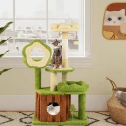 Niedlicher Katzenbaum für erwachsene Katzen mehrstöckiger Katzenturm mit Baumstamm-Kondo Grün