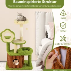 Niedlicher Katzenbaum für erwachsene Katzen mehrstöckiger Katzenturm mit Baumstamm-Kondo Grün