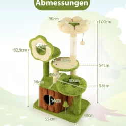 Niedlicher Katzenbaum für erwachsene Katzen mehrstöckiger Katzenturm mit Baumstamm-Kondo Grün
