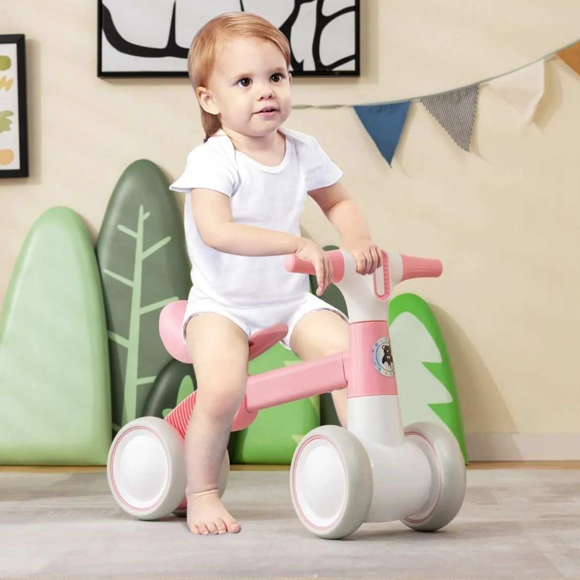 Niedliches Baby-Laufrad 4-Rad-Kinderfahrrad ohne Pedal 55,5 x 26 x 39 cm Rosa