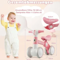 Niedliches Baby-Laufrad 4-Rad-Kinderfahrrad ohne Pedal 55,5 x 26 x 39 cm Rosa
