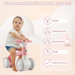 Niedliches Baby-Laufrad 4-Rad-Kinderfahrrad ohne Pedal 55,5 x 26 x 39 cm Rosa