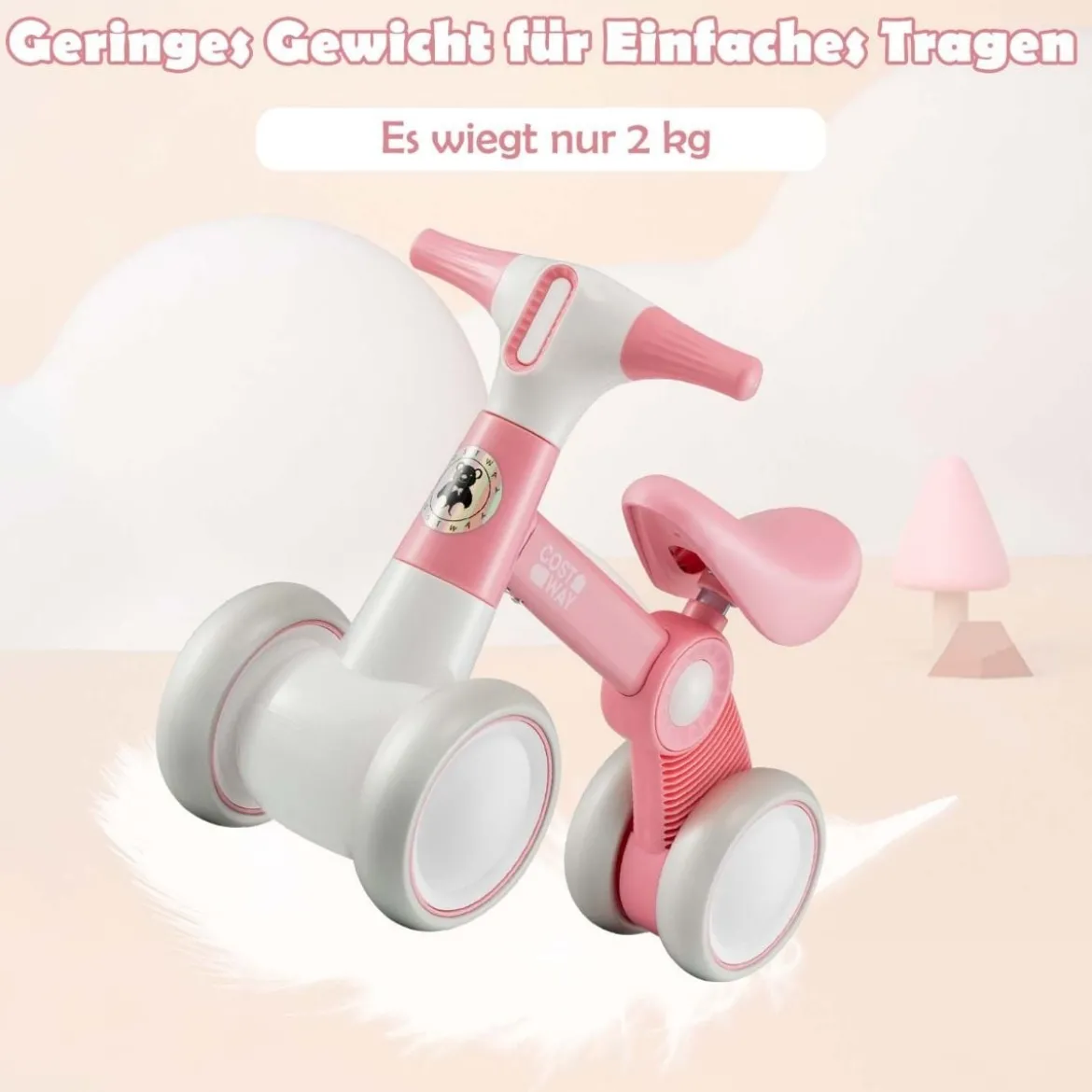 Niedliches Baby-Laufrad 4-Rad-Kinderfahrrad ohne Pedal 55,5 x 26 x 39 cm Rosa