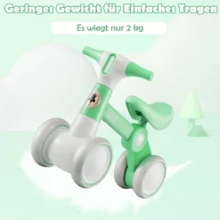 Niedliches Baby-Laufrad 4-Rad-Kinderfahrrad ohne Pedal 55,5 x 26 x 39 cm Grün