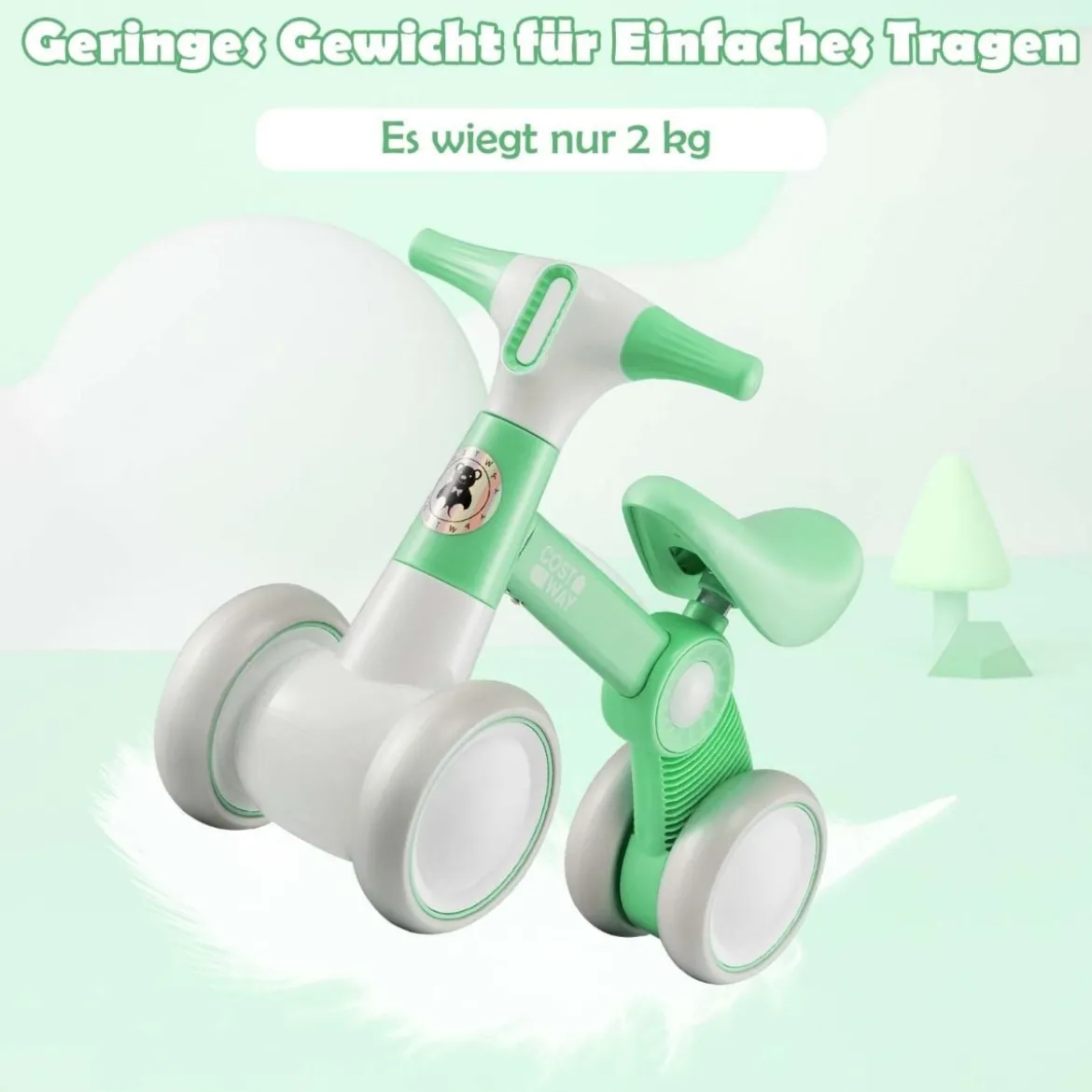 Niedliches Baby-Laufrad 4-Rad-Kinderfahrrad ohne Pedal 55,5 x 26 x 39 cm Grün