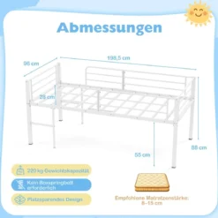 Niedriges Hochbett Bettgestell aus Metall mit Sicherheitsgeländern & 2 Leitern Bettrahmen Weiß