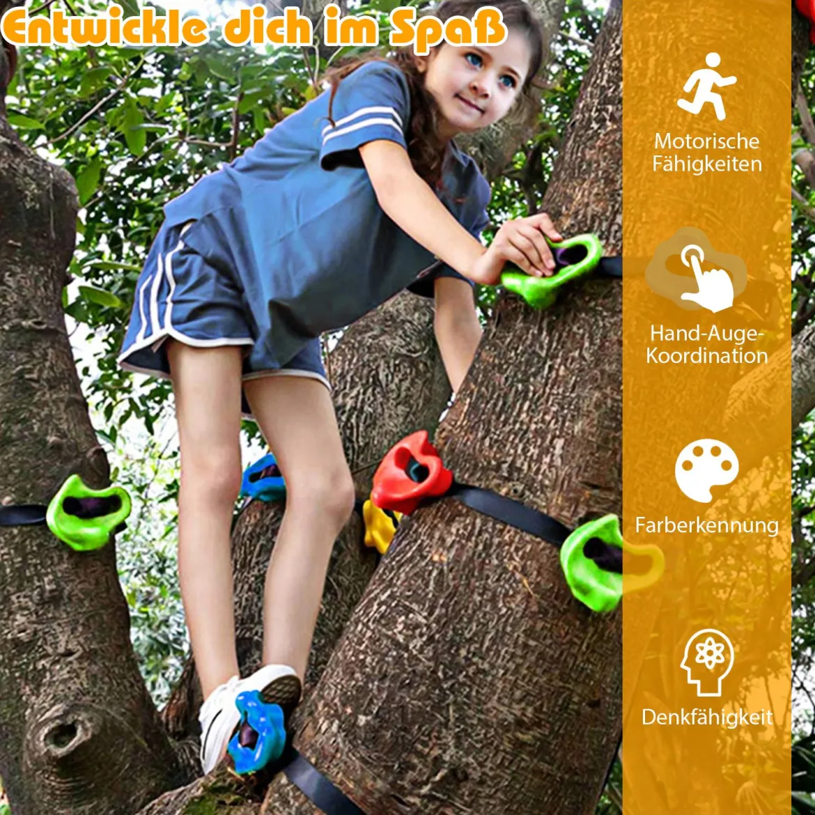 18 Ninja-Klettergriffe Kinder-Kletterfelsen mit sechs Gurten Kinder Klettergriffe Klettersteine Bunt