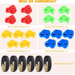 18 Ninja-Klettergriffe Kinder-Kletterfelsen mit sechs Gurten Kinder Klettergriffe Klettersteine Bunt