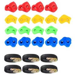 18 Ninja-Klettergriffe Kinder-Kletterfelsen mit sechs Gurten Kinder Klettergriffe Klettersteine Bunt