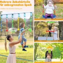 Ninja-Warrior-Set für Kinder 15M Kinder Slackline hängende 9 Hindernisse verstellbaren Outdoor Bunt