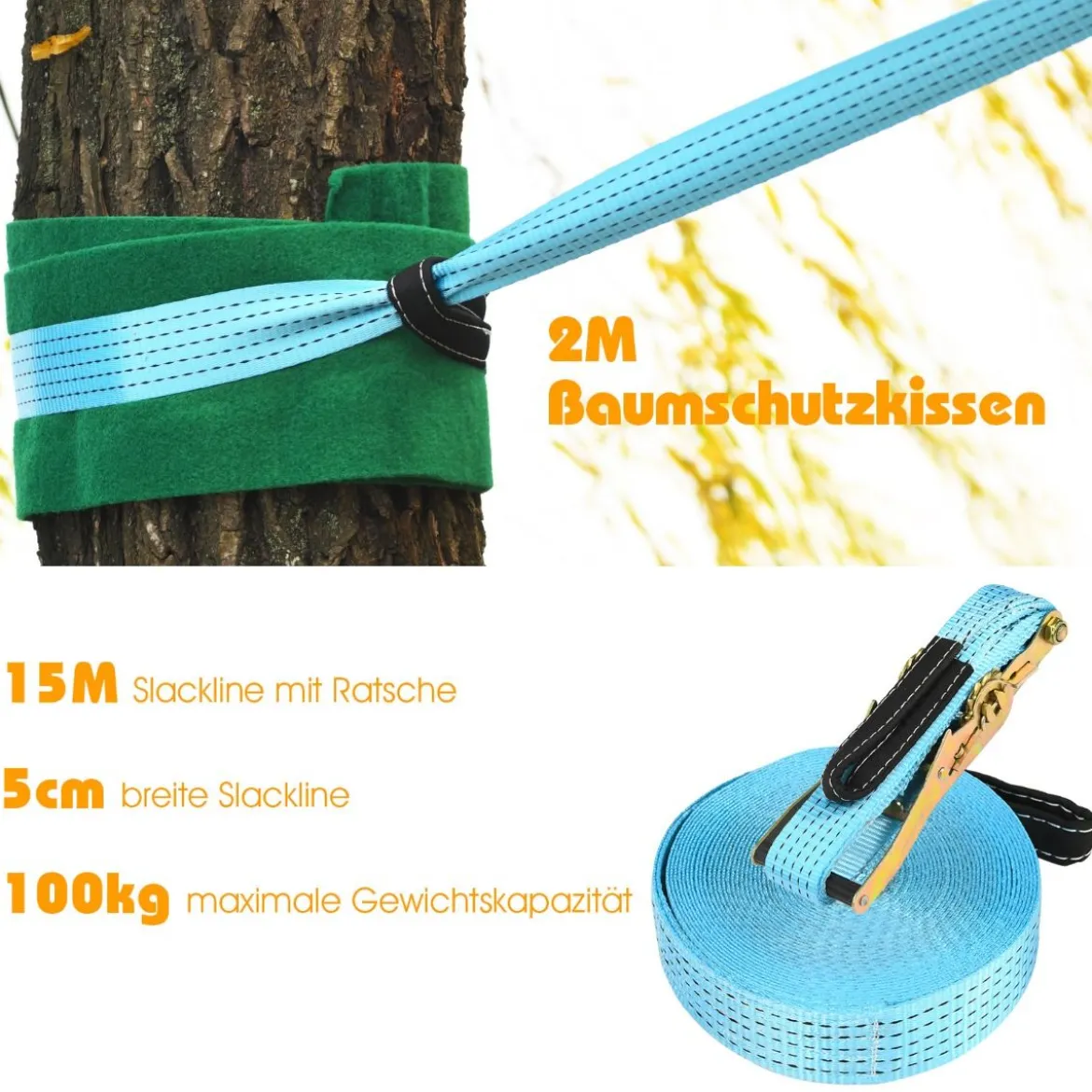 Ninja-Warrior-Set für Kinder 15M Kinder Slackline hängende 9 Hindernisse verstellbaren Outdoor Bunt