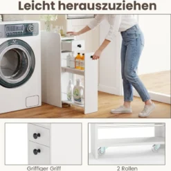 Nischenschrank mit Rollen & Offener Ablage & 2 Schubladen Schmale Rollwagen Nischenwagen Weiß