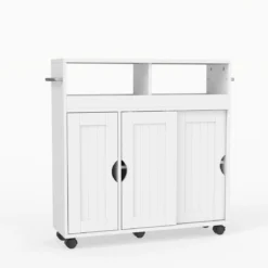 Nischenschrank mit Rollen & Verstellbarem Regal & Handtuchhalter & Schiebetüren Badrollwagen