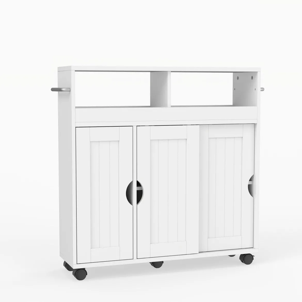 Nischenschrank mit Rollen & Verstellbarem Regal & Handtuchhalter & Schiebetüren Badrollwagen